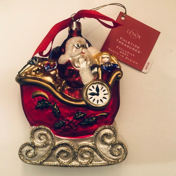 Lenox Yuletide Treasures Santa In Sleigh Ornament Hand Blown Glass Germany New - Picture 1 of 7